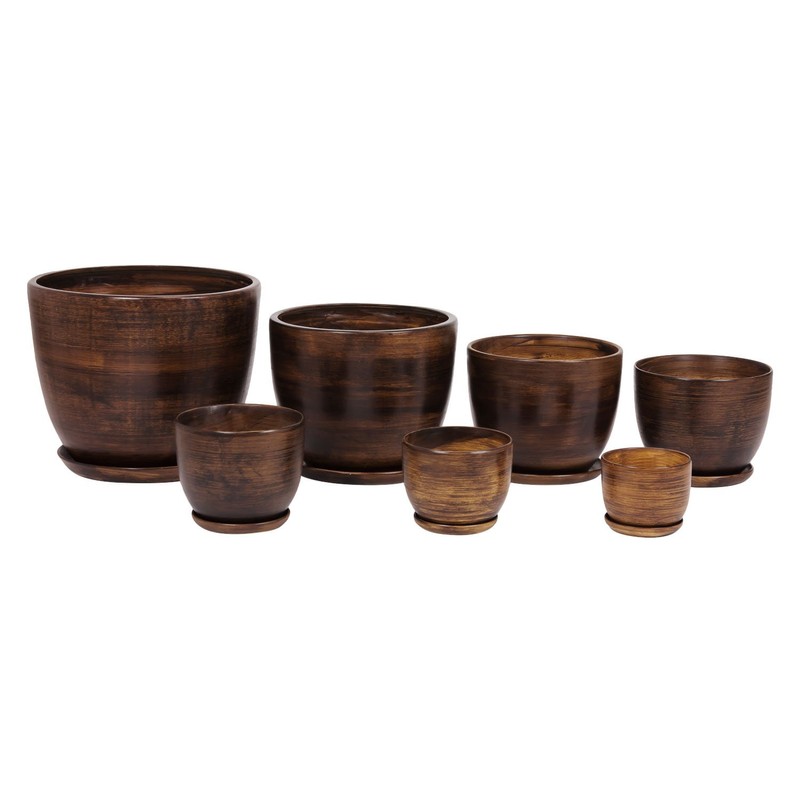 Ceramic Pot Planter Hand Painted Diameter 130 mm Brown Ceramic
