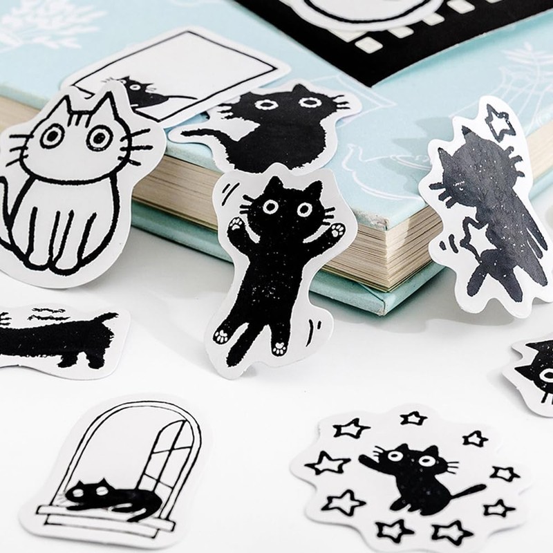 Alideco Flake Stickers, 92 Stickers, Collage Material, Retro, Cute, Black