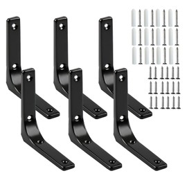 Wenxiaw Shelf Bracket, Black Shelf Bracket, Floating Shelf Bracket, Black Metal, L Shaped, 90 Degree Right Angle Bracket for Wall Shelf with Matching Screw and Anchors, Set of 6, 10 cm