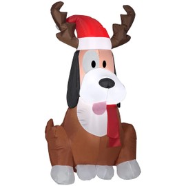 Gemmy Christmas Airblown Inflatable Whimsey Dog w/Antlers, 3.5 ft Tall, Brown