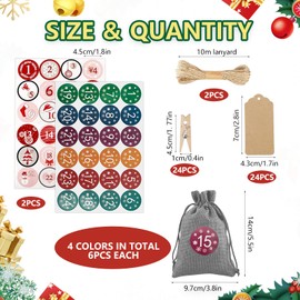 TAIHOBO Pack of 24 Advent Calendar for Filling, Fabric Advent Calendar Bags for Filling, Advent Calendar DIY Jute Bags, Fabric Bags with Stickers Christmas Calendar