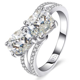 ETERMBOL Toi Et Moi Ring Promise Ring for her 925 Sterling Silver Women Engagement Ring Created Oval & Cushion Cut Engagement Ring Wedding Band Double Stone Ring Width Band 2mm Size 5