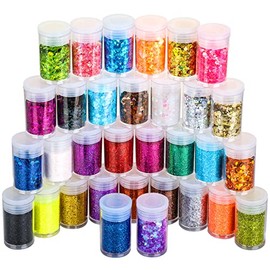 Fine Glitter & Chunky Glitter, 16+16pcs Extra Fine Glitter Powder & Holographic Chunky Glitter Set, LEOBRO Craft Glitter for Resin, Body Nail Glitter, Glitter Tumbler Cards Painting, DIY Art Crafts