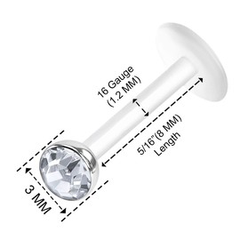 KJM Fashion Pack of 3 Flexible Acrylic Labret Monroe 1.2 mm 16 g 8 mm 5/16 3 mm Half Ball Marilyn Monroe Monroe Tragus Earrings Cartilage 0872, Acrylic