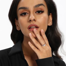 Moissanite Promise Rings for Women, S925 Sterling Silver 0.75 Carat Round Cut Diamond Solitaire 18K White Gold Plated Engagement Wedding Anniversary Ring Eternity Bands, Size 6