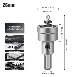 1" (26mm) TCT Hole Saw Kit Tungsten Carbide Tipped Hole Saw Drill Bit with Titanium-Plated Pilot Drill Bit for Metal, Stainless Steel, Iron, Wood, Plastic
