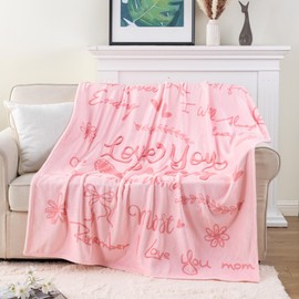 Battilo I Love You Mom Blanket, Mom Birthday Gifts from Daughter Son, Unique Gifts for mom Wife, Super Soft Flannel Pink Throw Blanket for Bed Couch (50 x 60 in)