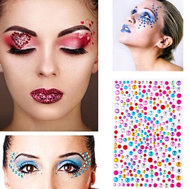 1575 Pieces Eye Face Gems Self-Adhesive Rhinestone Stickers for Makeup, Rainbow Glitters Jewels Face Stickers, for DIY Nail Body Accessories (3/4/5mm)