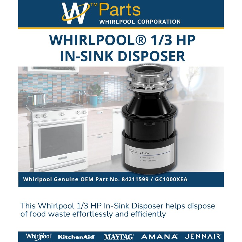 Whirlpool 84211599 1/3 HP in-Sink Food Disposer, Black