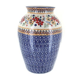 Blue Rose Polish Pottery Red Daisy Large Vase