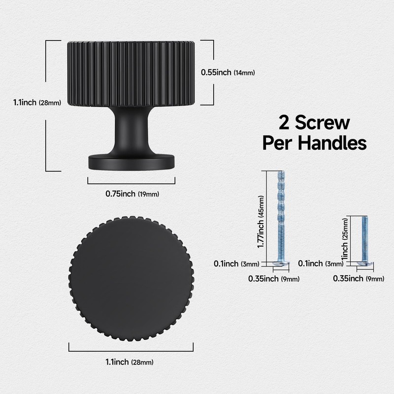FAPUAL 6 Pack Matte Black Cabinet Knobs for Kitchen Cabinets