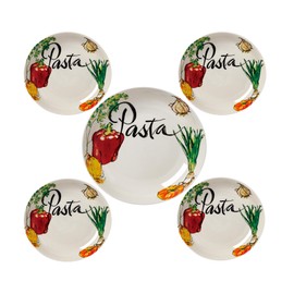 Lorren Home Trends 5Piece Porcelain Pasta Set Vegetable Design, Multicolor