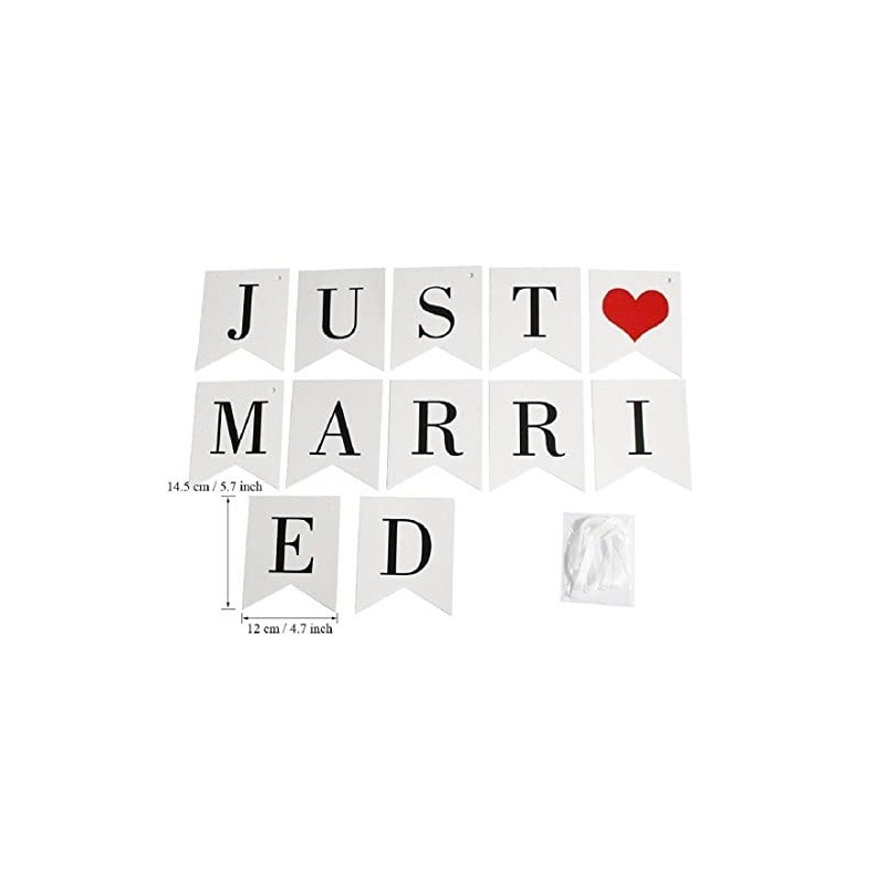 JZK "Just Married Bunting Banner Flags with Ribbon, Decoration for