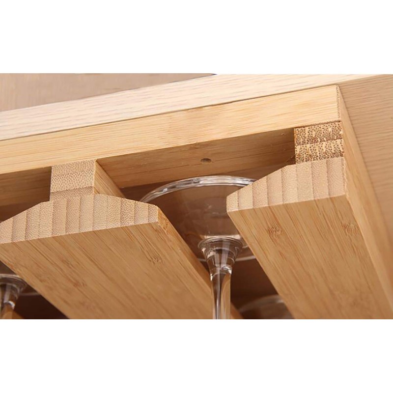 RIIPOO Wine Glass Rack Hangers Under Cabinet, Bamboo Wine Glasses