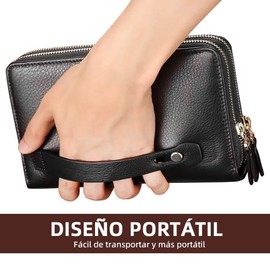 Tarjetero para Hombre, Cartera Largo para Hombre, Billetera con Rifd Protección y 12 Ranuras para Tarjetas, Doble Cremallera, Contiene Múltiples Bolsillos, Puede Chequera, Teléfono Móvil.(Negro)