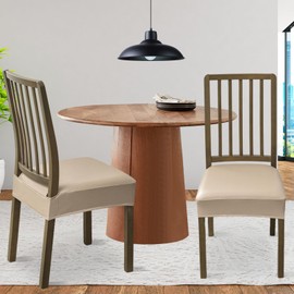 FUANGUI Dining Chair Covers Set of 4, Waterproof PU Leather Stretch Chair Seat Slipcovers Soft Removable Washable Chair Covers, Kitchen Chair Seat Covers Protectors Dining Room, PU-Khaki