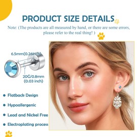 Artskin Women's Stud Earrings Titanium Girls Women Flatback Earrings Hypoallergenic Crystal Men's Earrings Silver Cartilage Earring 3 mm/4 mm/5 mm, Titanium, Aquamarine