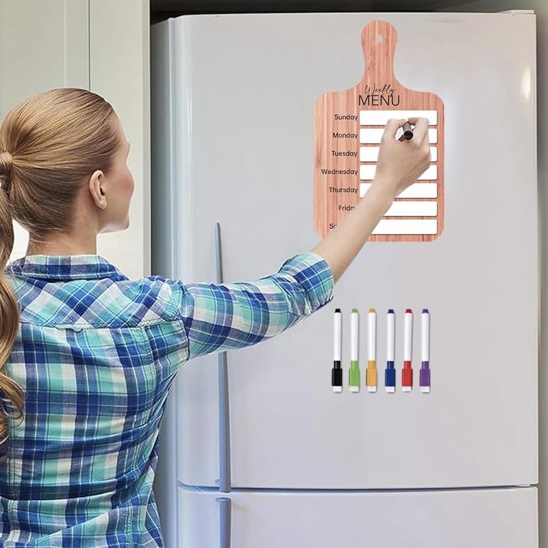 Fridge Meal Planner, Weekly Meal Prep Board - Magnetic Wooden
