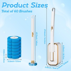 GQIRIL Disposable Toilet Cleaning Brush - Wall Mounted Toilet Bowl Cleaner Wand with Holder, Clean Stick Brush Heads Kit with Handle, Storage Caddy and 60 Refills for Bathroom Bathtub Cleaning System