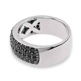 Women's Band Ring In Sterling Silver Rhodium and Black C063