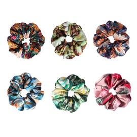 6 Colorful Satin Scrunchies, French Style Retro Printing Scrunchy Ponytail Holder Hair Ties, 5.71 Inch Jumbo Scrunchies No Damage, Scrunchy Elastic Hair Bands Accessories for Women and Girls