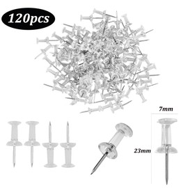 120pcs Transparent Push Pins,Clear Drawing Pins, Walls Notice Board Pins for Wall Hangings,Cork Board,Maps Posters Photos,Pinboard,Notice Board (silver)