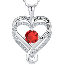 Mkhhy S925 Heart Necklace for Women Birthstone Jewelry for Wife Birthday Necklace Girlfriend Silver Anniversary I Love You Gift Mom Daughter Grandma Mothers Day Valentines Day Christmas January Garnet