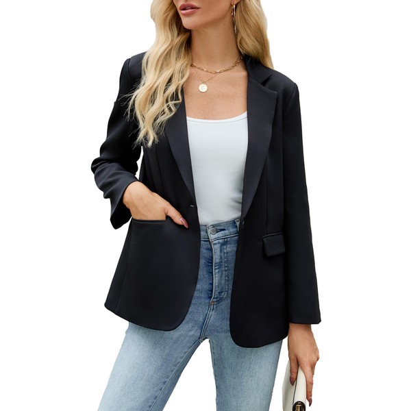JTD Women's Blazer Business Casual Long Sleeve Lapel Open Front