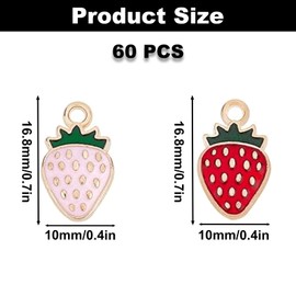 60PCS Strawberry Enamel Charms, Cute Alloy Enamel Pendants, 2 Styles Strawberry Fruit Pendants, Mini Food Pendant Charms for Necklace Bracelet Earrings Jewelry Making DIY Crafts