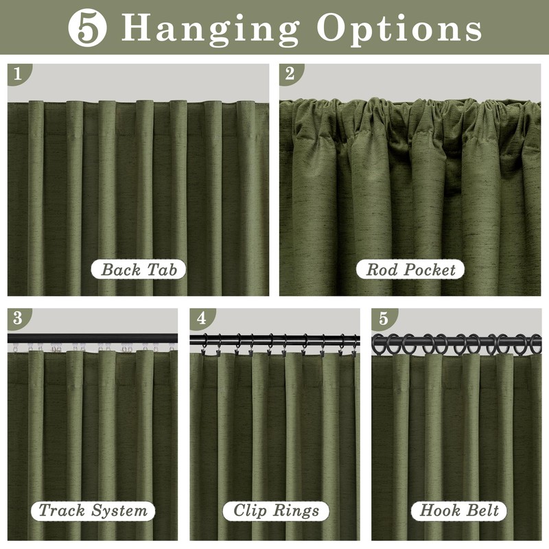 Short Blackout Curtains 52" W x 36" L, Olive Green