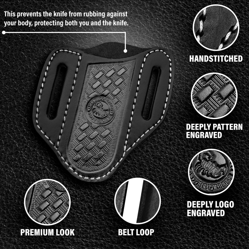 Red Scorpion Handmade Leather Knife Sheath for Belt - EDC