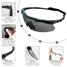 EMSECKO Airsoft Tactical Safety Glasses with Ballistic Protection and UV Protection with 3 Interchangeable Lenses, Anti-Fog Coating and Adjustable Headband