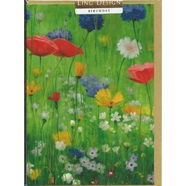 Ling Design General Female Open Birthday Card - Wild Flowers in Grass - Eco-Friendly - Made in the UK