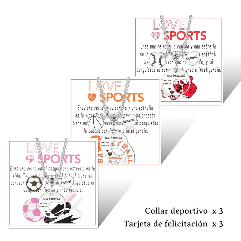 FANCIBAND 3 Piezas Fútbol/Baloncesto/Sófbol Cadena Plata Mujer, Colgante Corazon Maple