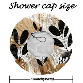 Deokke 2 PCS Shower Cap Reusable Large Waterproof Adjustable Double Layer Elastic Dry Hair Bathing Caps Aesthetic Cute for Women Girls-Sun Moon Leaf