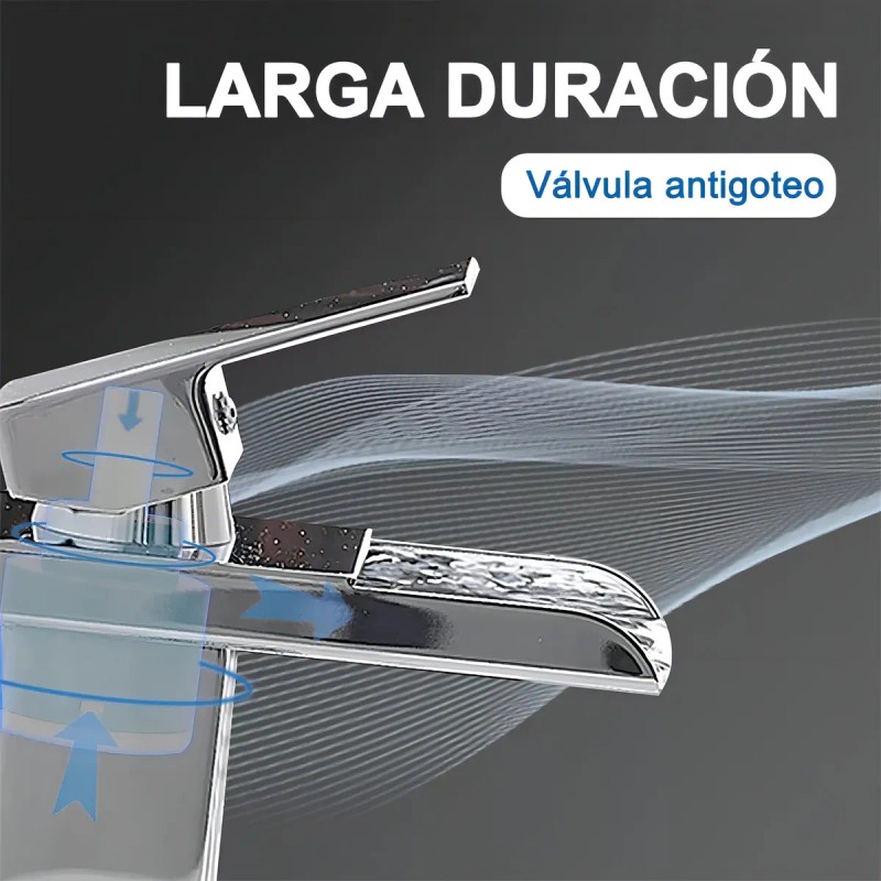 Llave Monomando Banna Acero Inoxidable Cascada Para Lavabo Acabado Brillante
