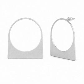 LIU JUN Large Hoop Earrings for Women, 14k Gold Plated Big Chunky Geometric Hollow Brushed Dangle Earring Fashionable Minimalist Gift Jewelry（Hoop Silver Small)
