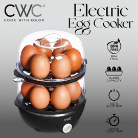 COOK WITH COLOR 350W Electric Double Layer Egg Cooker - Egg Boiler for Hard Boiled, Soft Boiled, and Omelettes, 6.1x6.1x8.7, Black