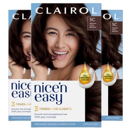 Clairol Nice'n Easy Permanent Hair Dye, 5C Medium Cool Brown Hair Color, Pack of 3