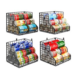 JKsmart 4 Pack Stackable Can Organizer for Pantry with Adjustable Dividers, Soda Can Organizer, Can Storage Dispenser Holds up to 56 Cans, Metal Wire Baskets Can Holder for Kitchen Cabinet Pantry