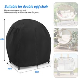 Iptienda Outdoor Egg Chair Cover, 50inch Double Egg Chair Covers Waterproof Heavy Duty with Zipper for Rattan Basket Chairs and Wicker Patio Lounge Chair-50x31x56inch