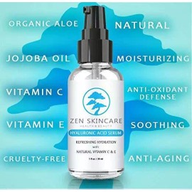 Zen Skin Care Anti-Aging Hyaluronic Acid Serum with Vitamin C & E - 1 fl oz