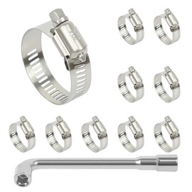 LeMotech 10 Pack Hose Clamp Stainless Steel Adjustable 13/16" ~ 1-1/2" (21-38mm) Worm Gear Fuel Line Clamp with a Socket Wrench, for Plumbing Automotive and Mechanical Application