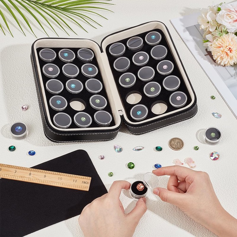 BENECREAT 30Pcs Gem Jars Leather Jewelry Display Case, 8.6x5.1x2.5 Inch