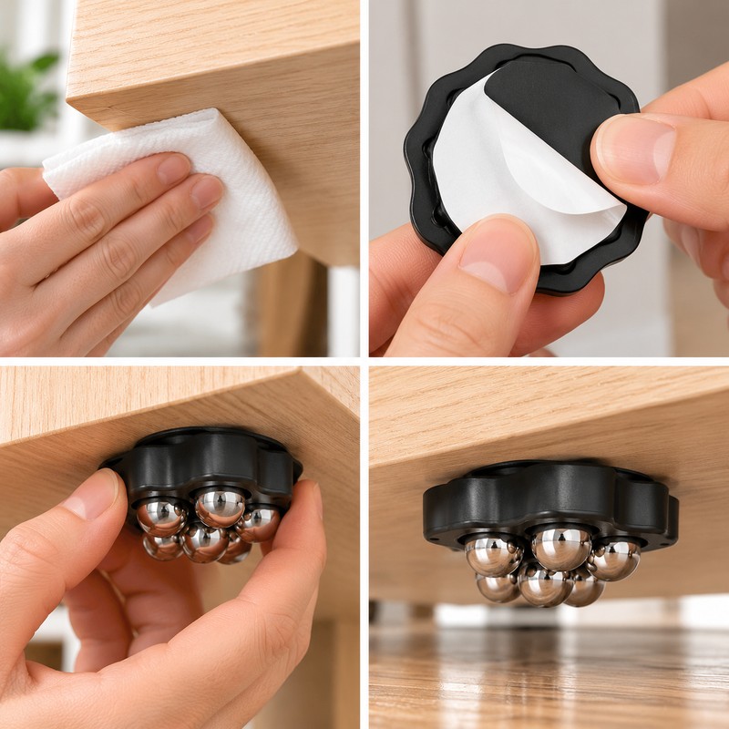 Self-Adhesive Furniture Caster Wheels – Stainless Steel 360° Swivel Rollers