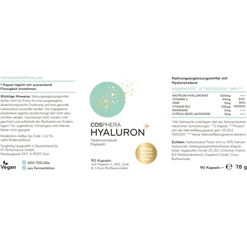 Hyaluronic acid capsules high dosed 500 mg - 90 vegan