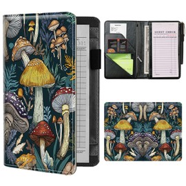 Server Books for Waitress Waiter with Zipper Pocket, Autumn Mushrooms Server Book for Men & Women, Restaurant Server Pads Waitstaff Organizer Guest Check Presenters Server Wallet Money Holder