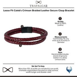 Trafalgar Men's Loose Fit Caleb's Crimson Braided Leather Secure Clasp Bracelet,