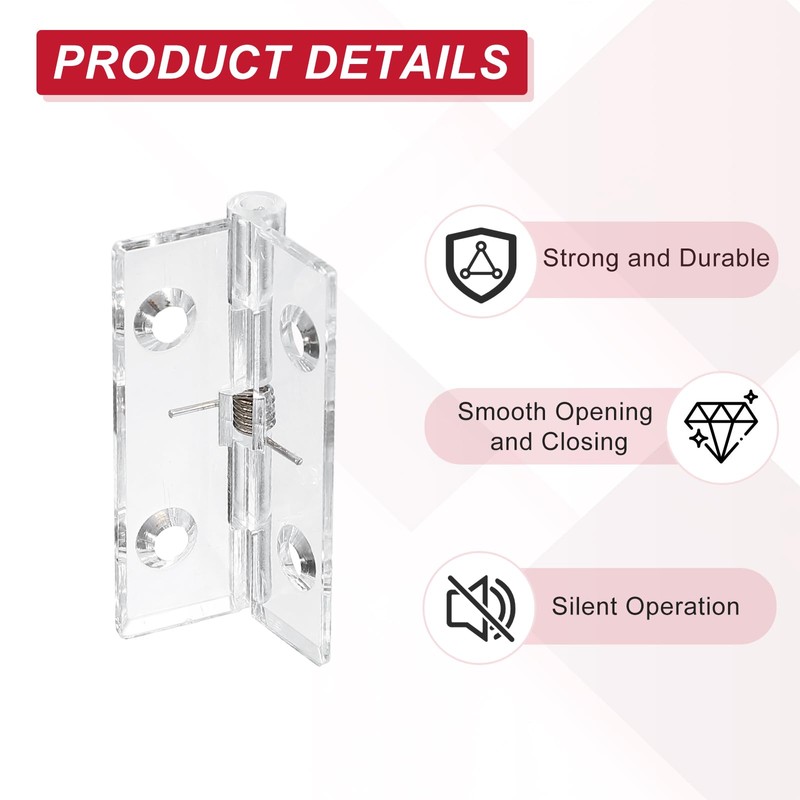 sourcing map Small Acrylic Hinges Plastic Spring Clear Hinge 45