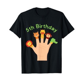 5th Birthday Wild Animal Finger Puppets 5 year old boys girl T-Shirt